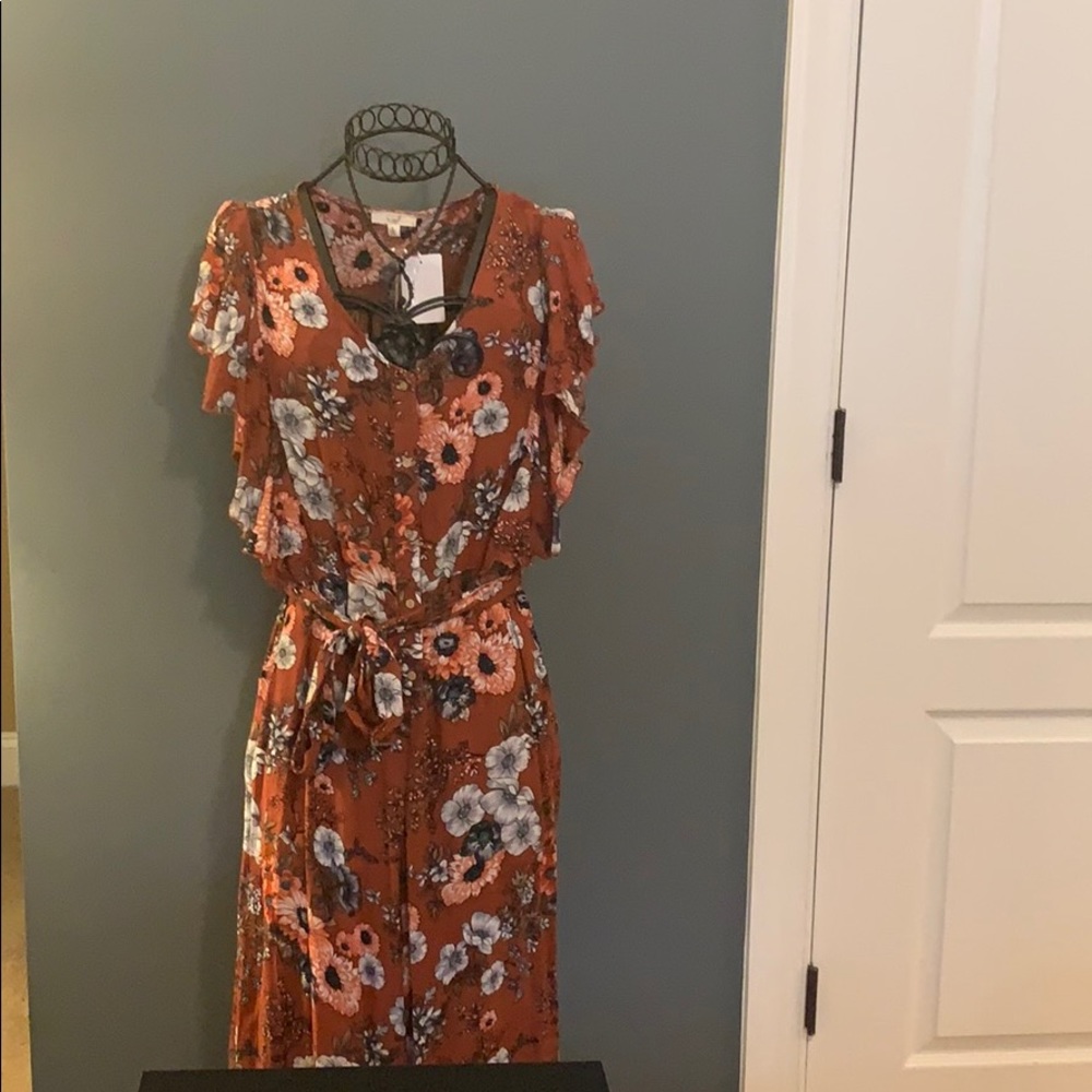 Easel Floral Jumpsuit in Rust and White
